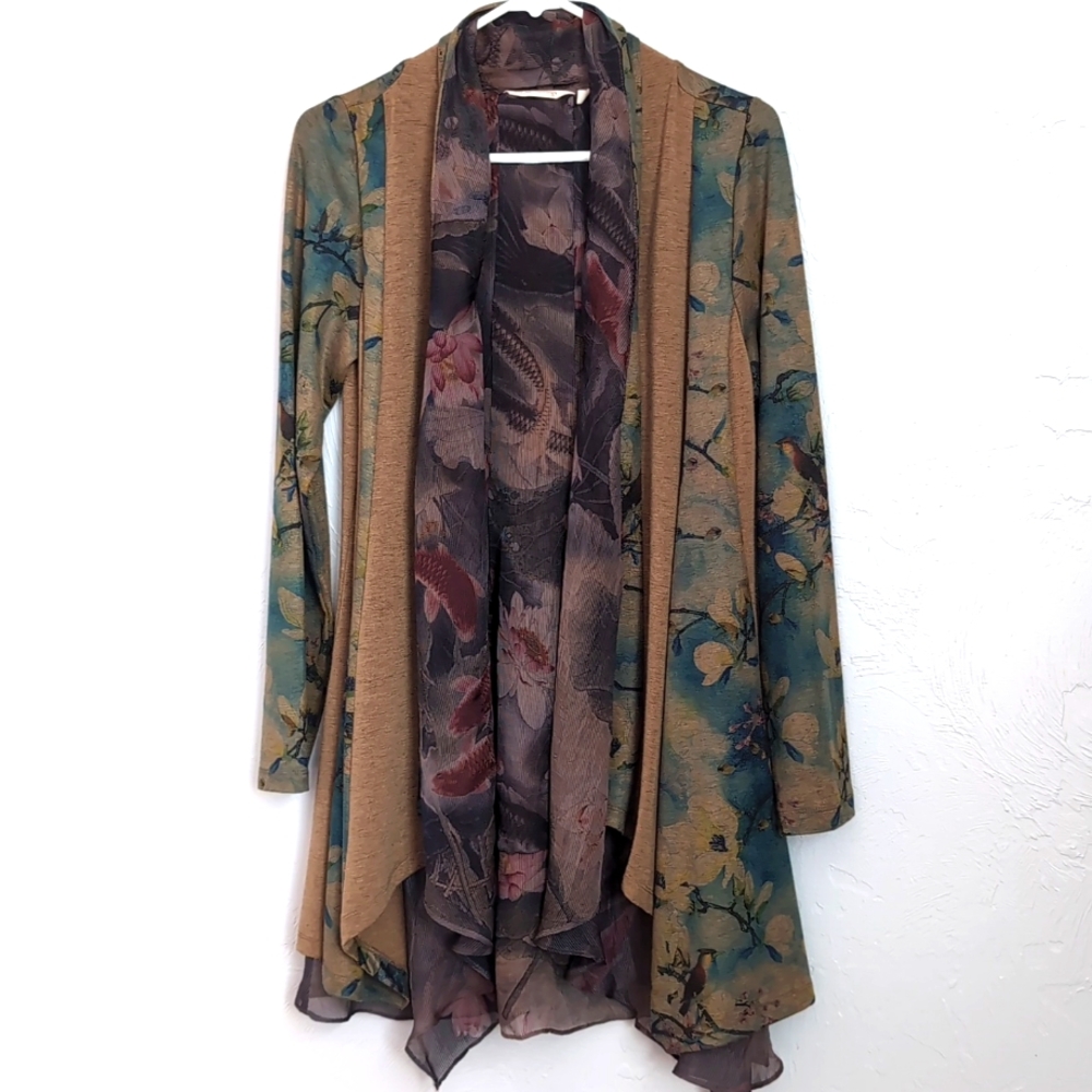 Soft Surroundings Tea Gardens Long Line Long Sleeve Cardigan Size Small